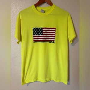 Gildan Ultra Cotton USA Flag Tee – Neon Yellow